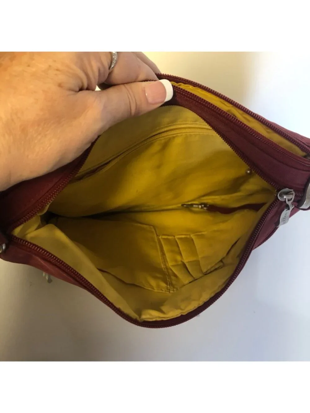 Baggallini Maroon Purse Tablet Bag and Pacsafe RFID-Blocking Wristlet Bag Set
